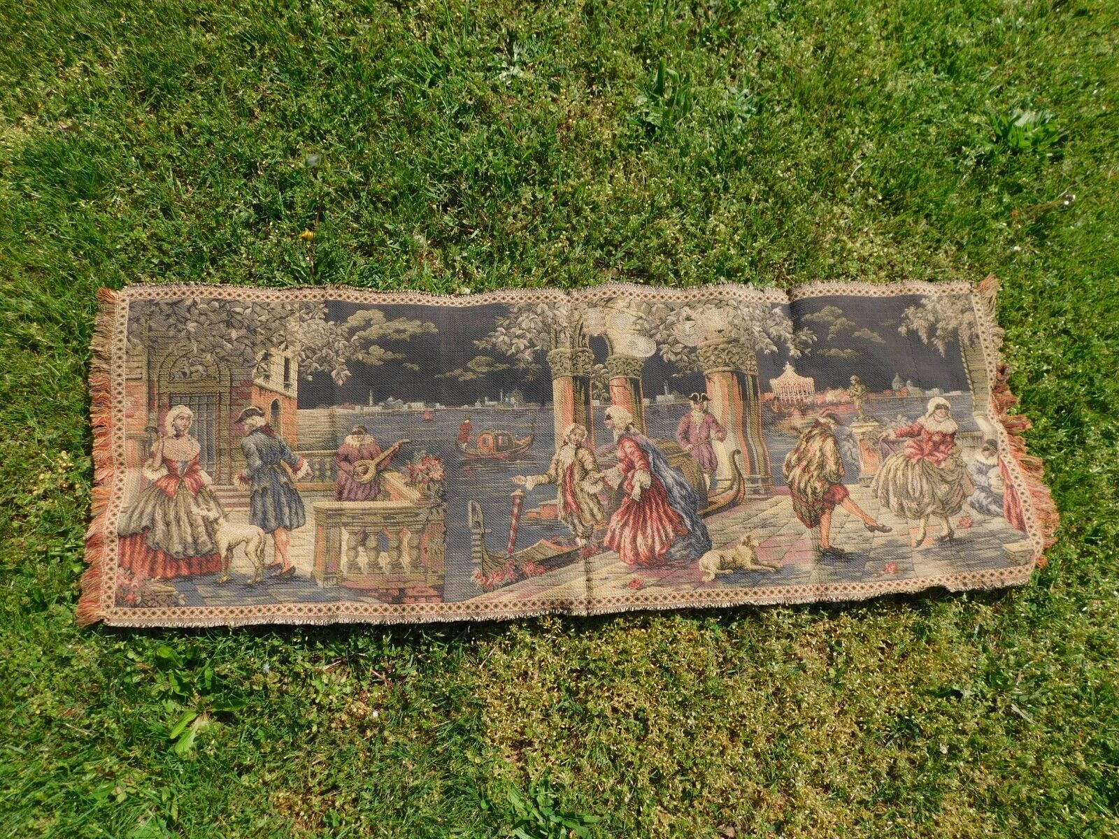 Vintage Made in Italy Wall Hanging Tapestry French Court 52X18 