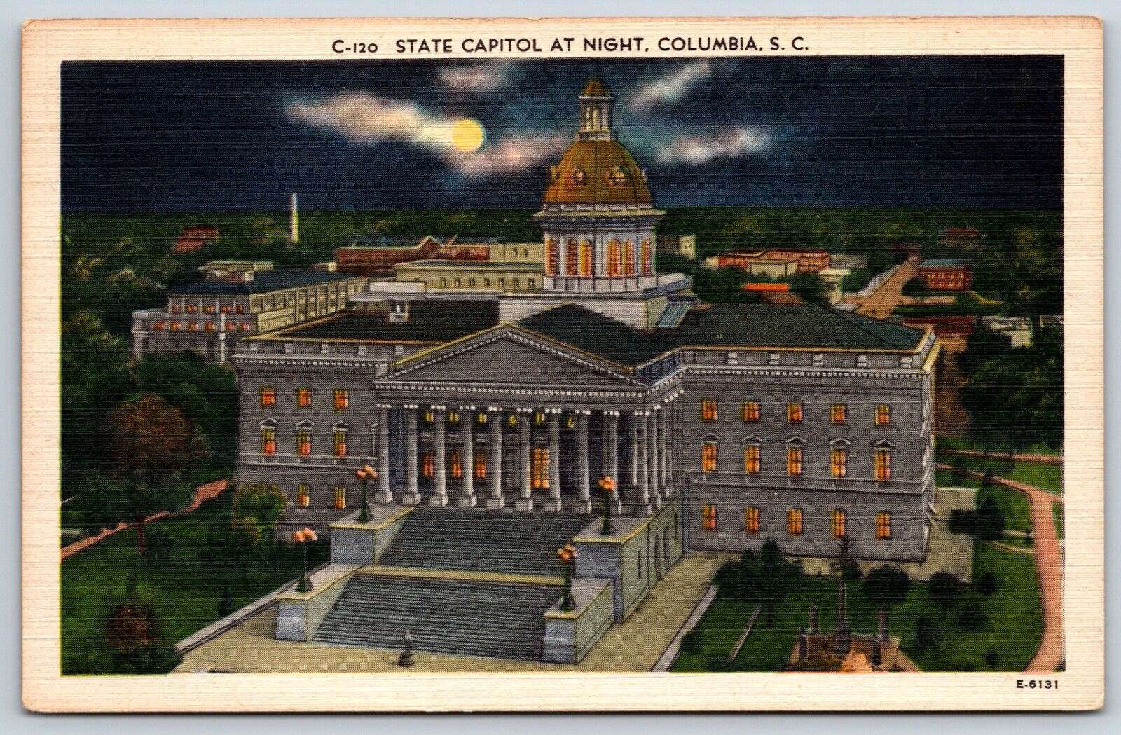 Postcard State Capitol At Night, Columbia, South Carolina Unposted