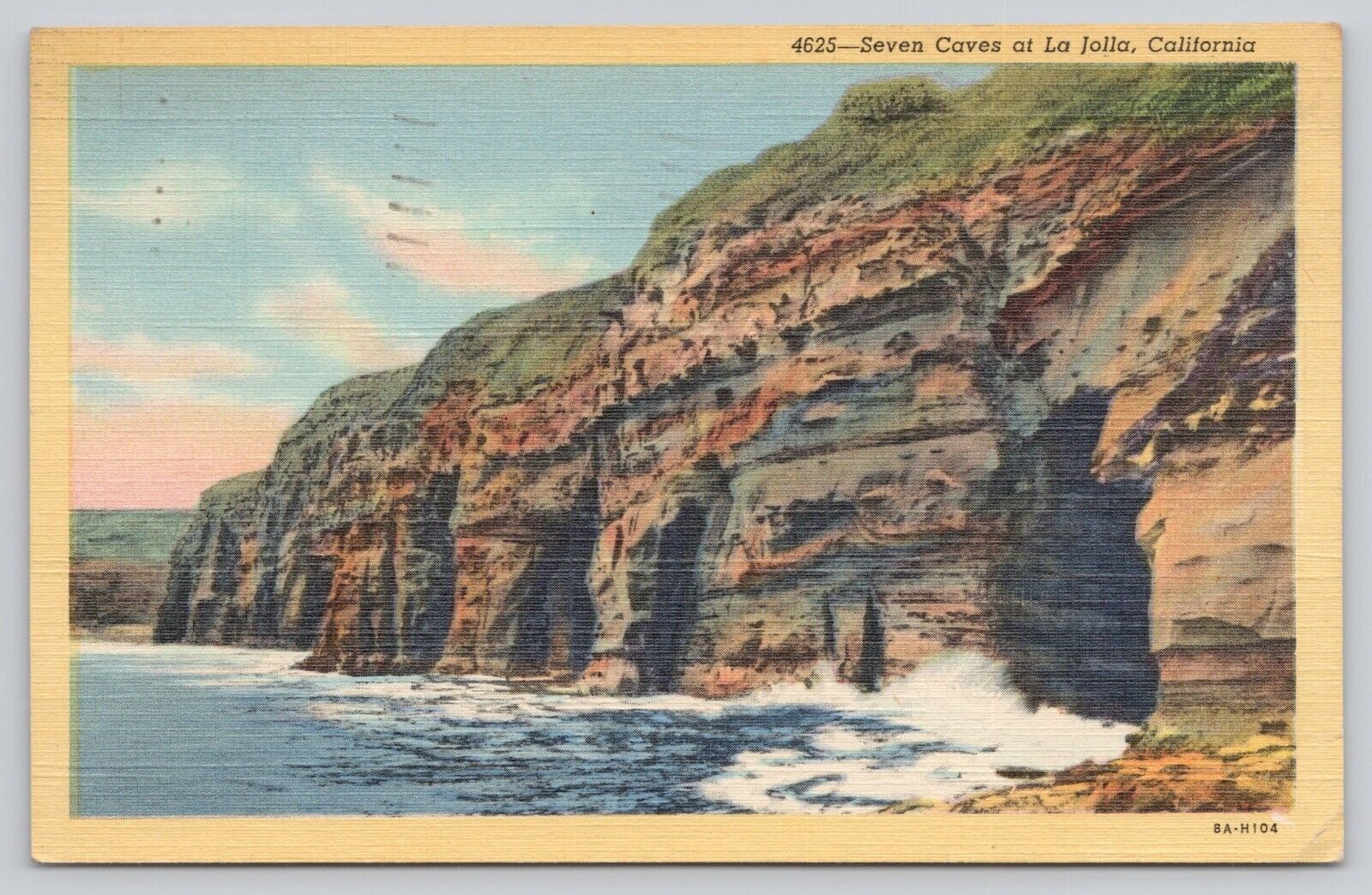Seven Caves at La Jolla California Vintage Linen Postcard