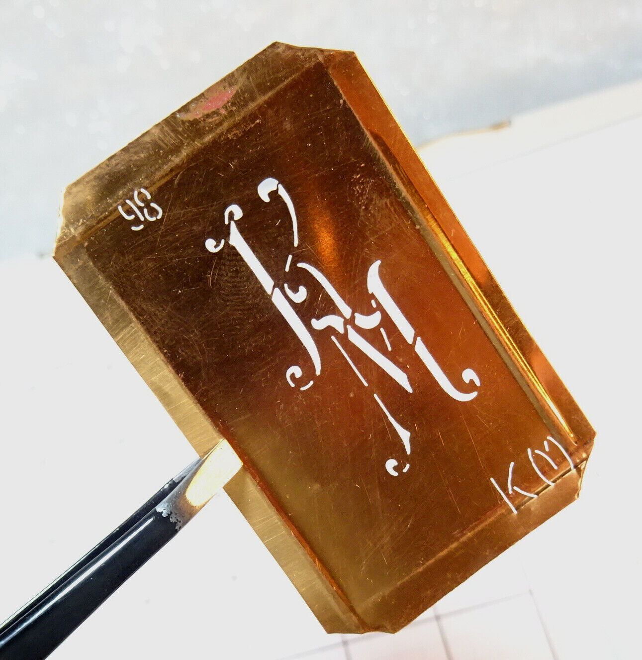 KM K M MK monogram initials letter antique copper stencil VTG family genealogy