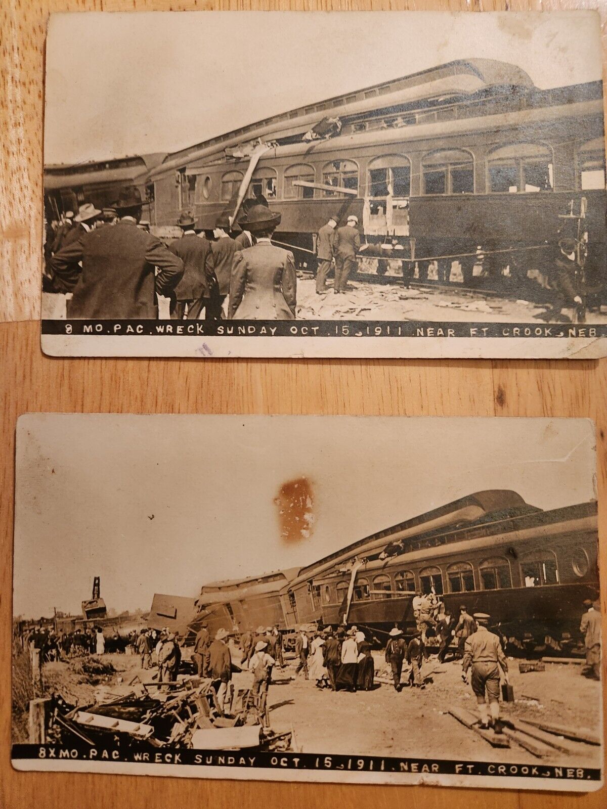 2 Rppc\'s,Ft. Crook,Nebraska,Train Wreck,Missouri-Pacific wreck,ca.1911,lot of 2.