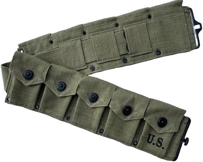 U.S. Army WWII Springfield M1 Garand 10 Pocket Canvas Belt-OD GREEN