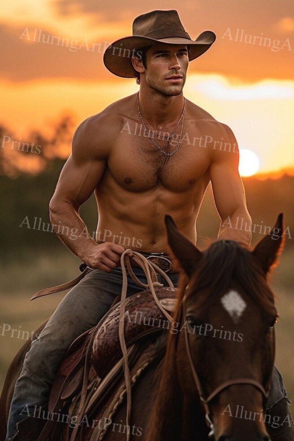8x10 Male Model Photo Print Muscular Handsome Cowboy Shirtless Hunk -MM762