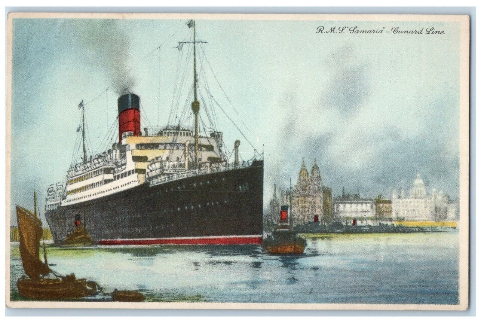 1930 RMS Samaria Cunard Line Steamer Steamship Sailboat Vintage Antique Postcard