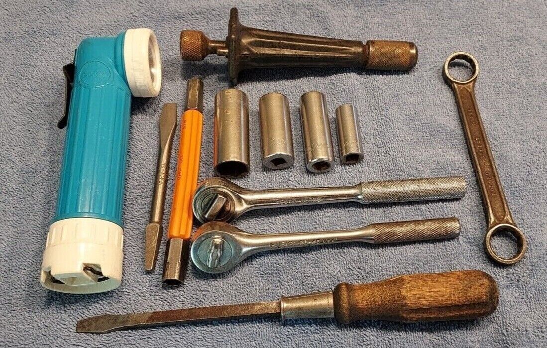 Vintage Lot of Misc Tools Sockets Rachets Wrench Shure-Set Drill More
