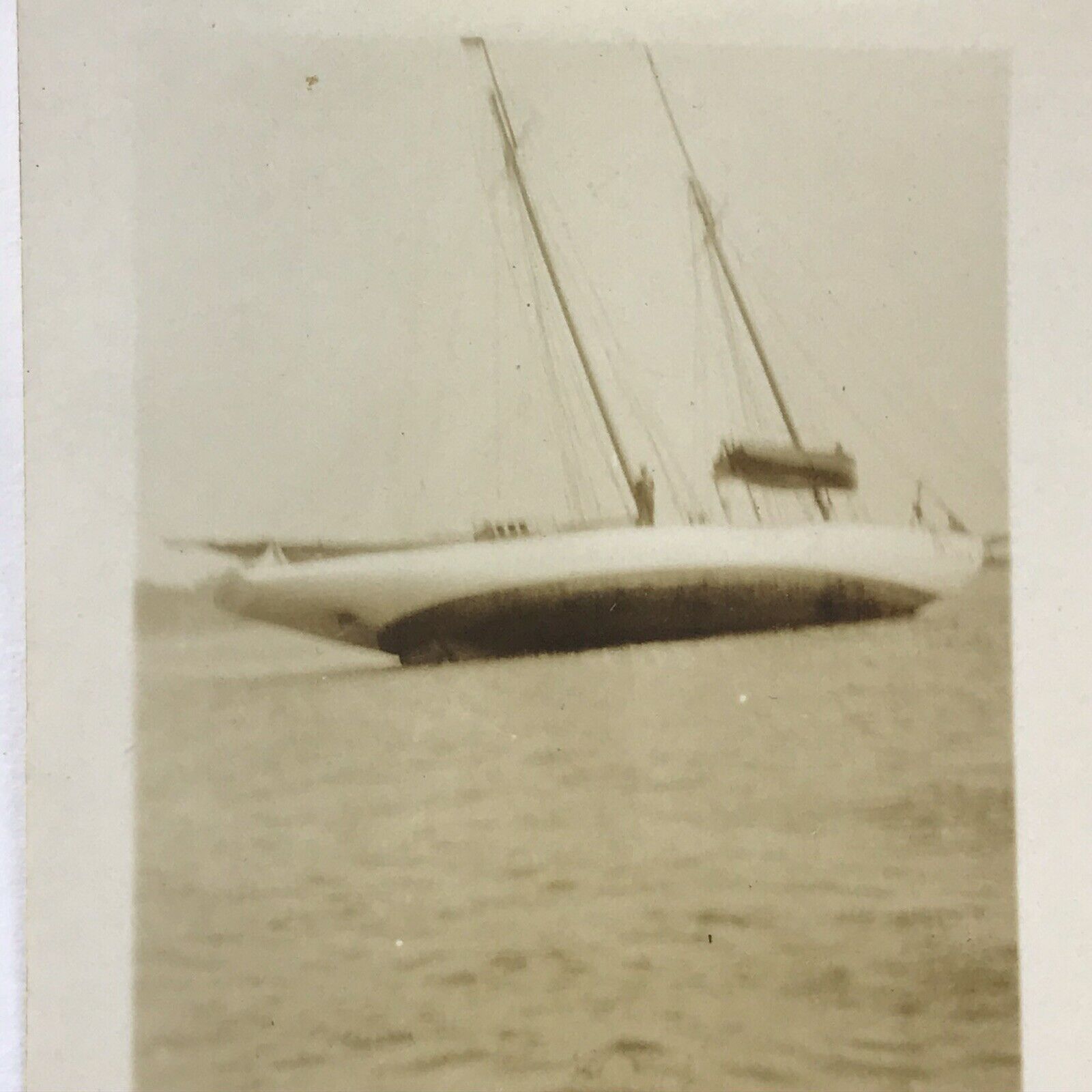 Vintage Sepia Sailboat Boat Vessel Capsized Keeling Over Ocean Water Nautical