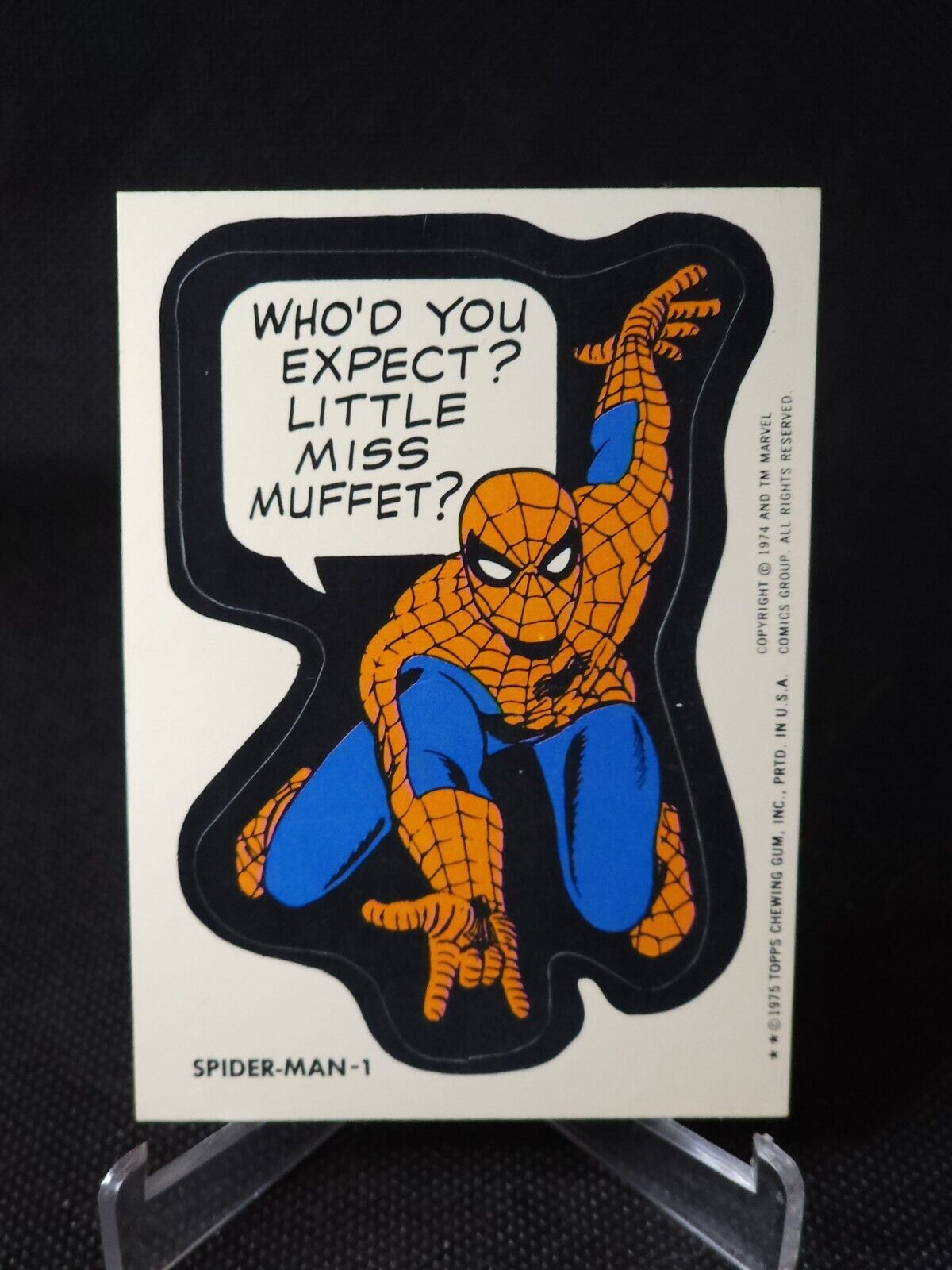 1975 Topps Stickers Spider-Man Miss Muffet #1 Marvel