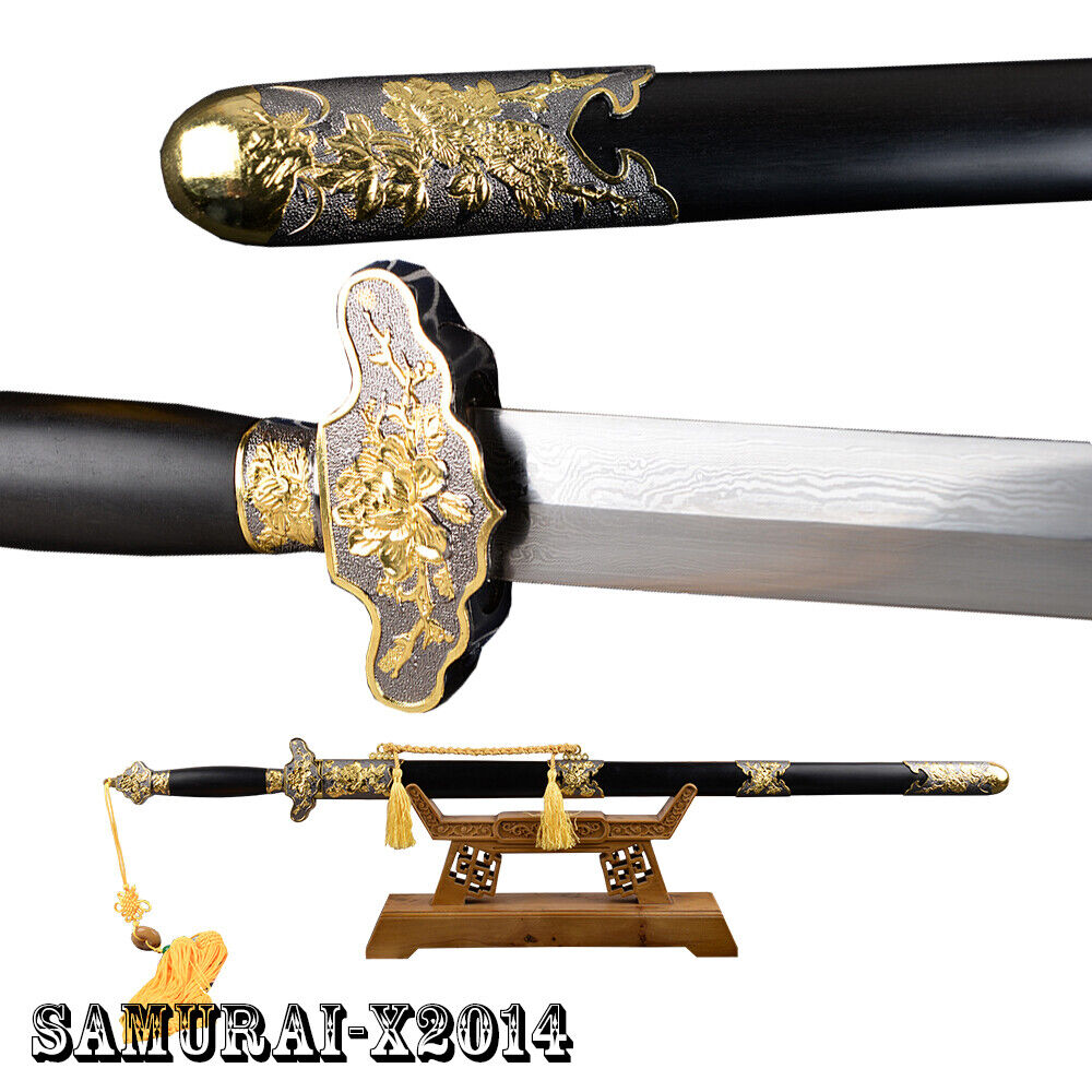 Peony Fittings Chinese Jian Folded Steel Sword Straight Sharp Blade Double Edge