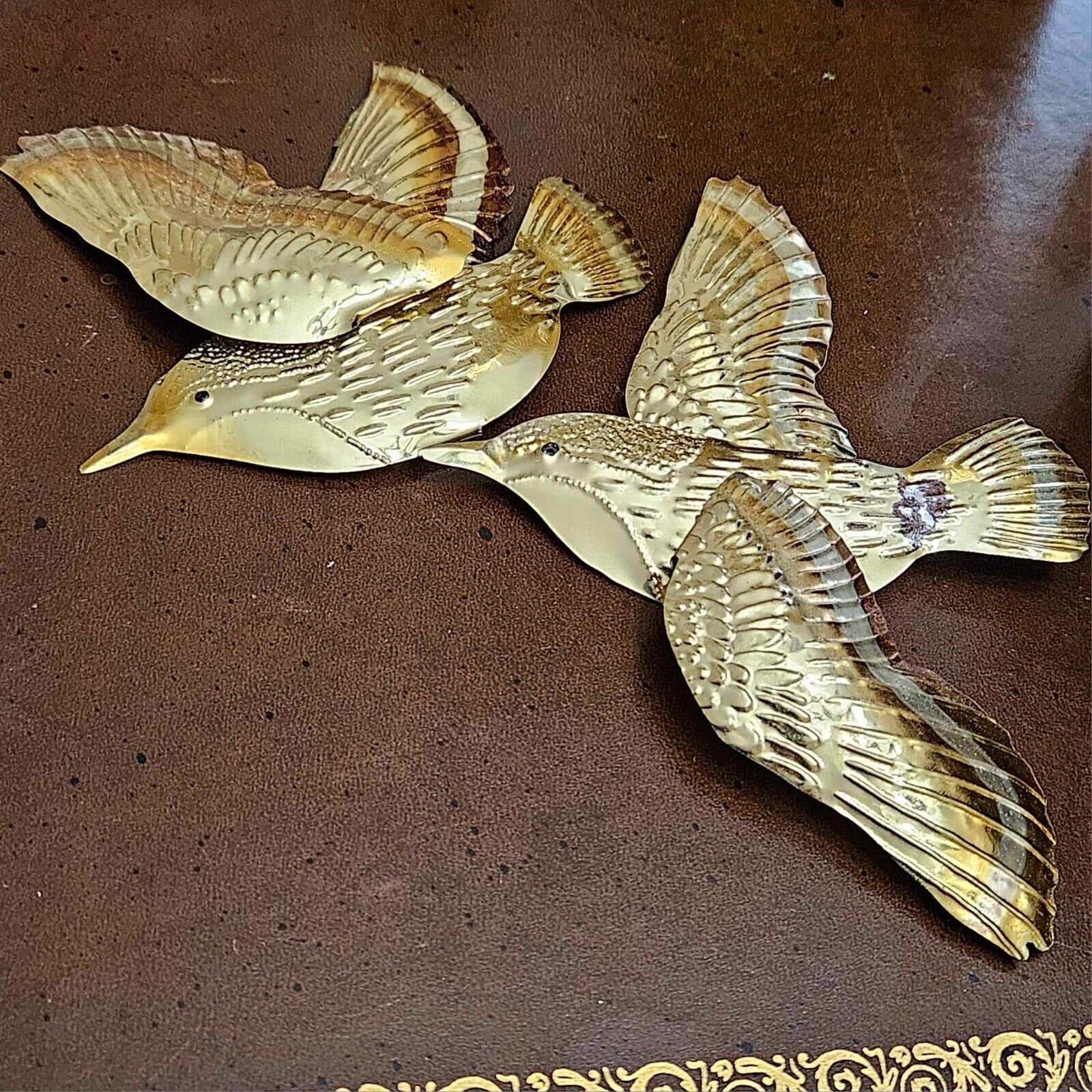 2pcs Vintage Home Interiors Brass Metal Wall Accent Birds - SEE LISTING DEFECT