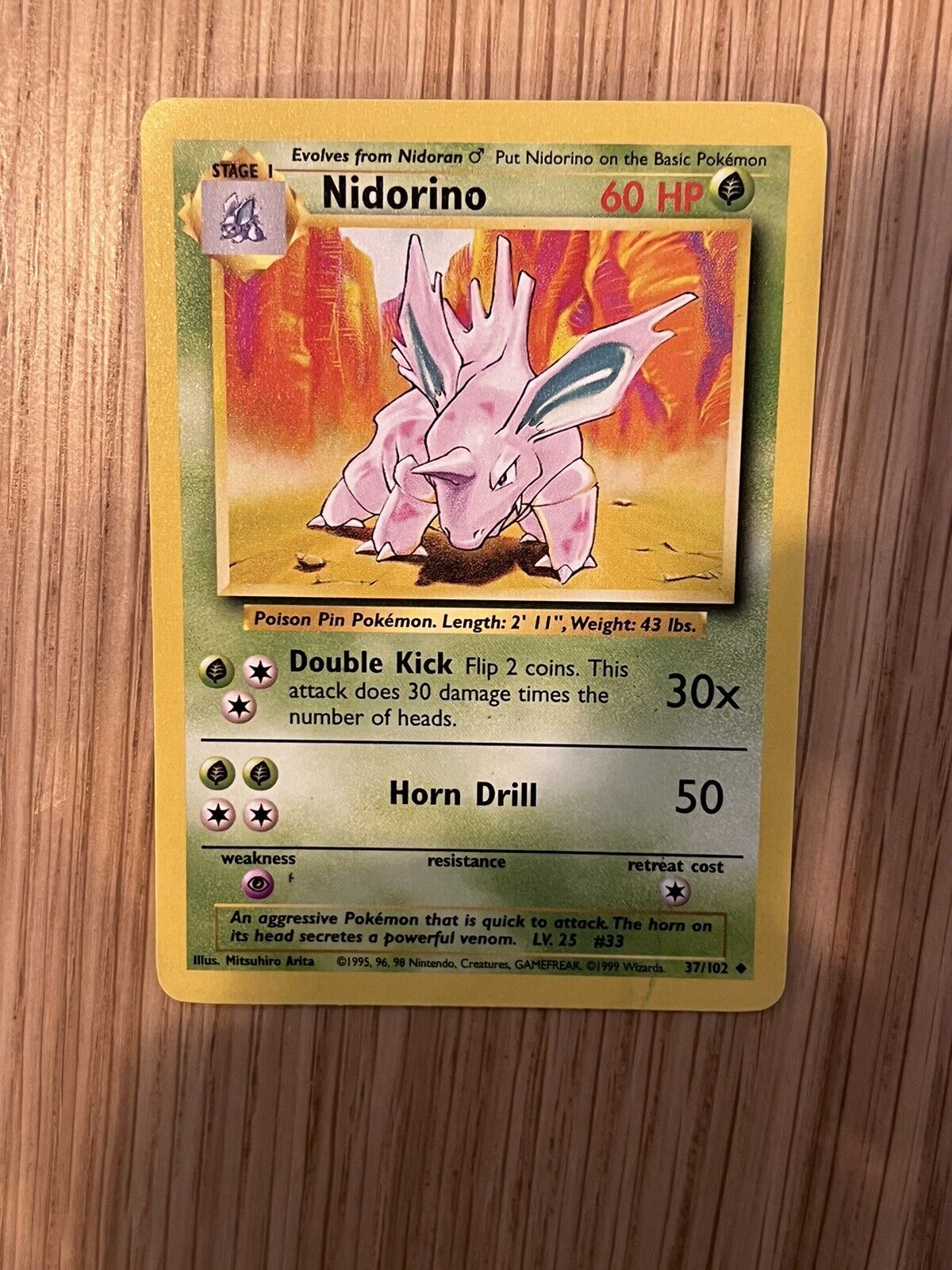 Pokémon TCG Nidorino Base Set 37/102 Regular Unlimited Uncommon LP Condition