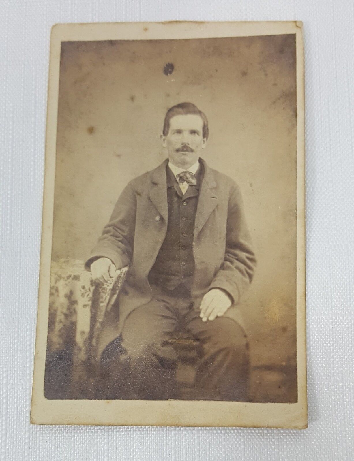 Cabinet Card Photo Portrait Victorian Man in suit mustache sitting Photograph 