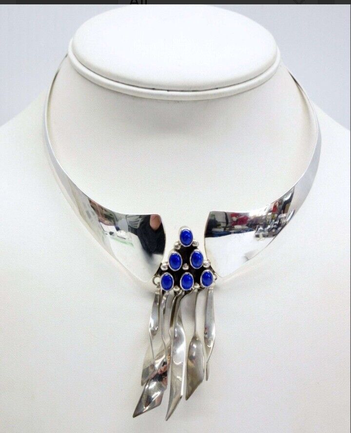 Native American Sterling Silver - Lapis Lazuli Choker Statement Necklace 