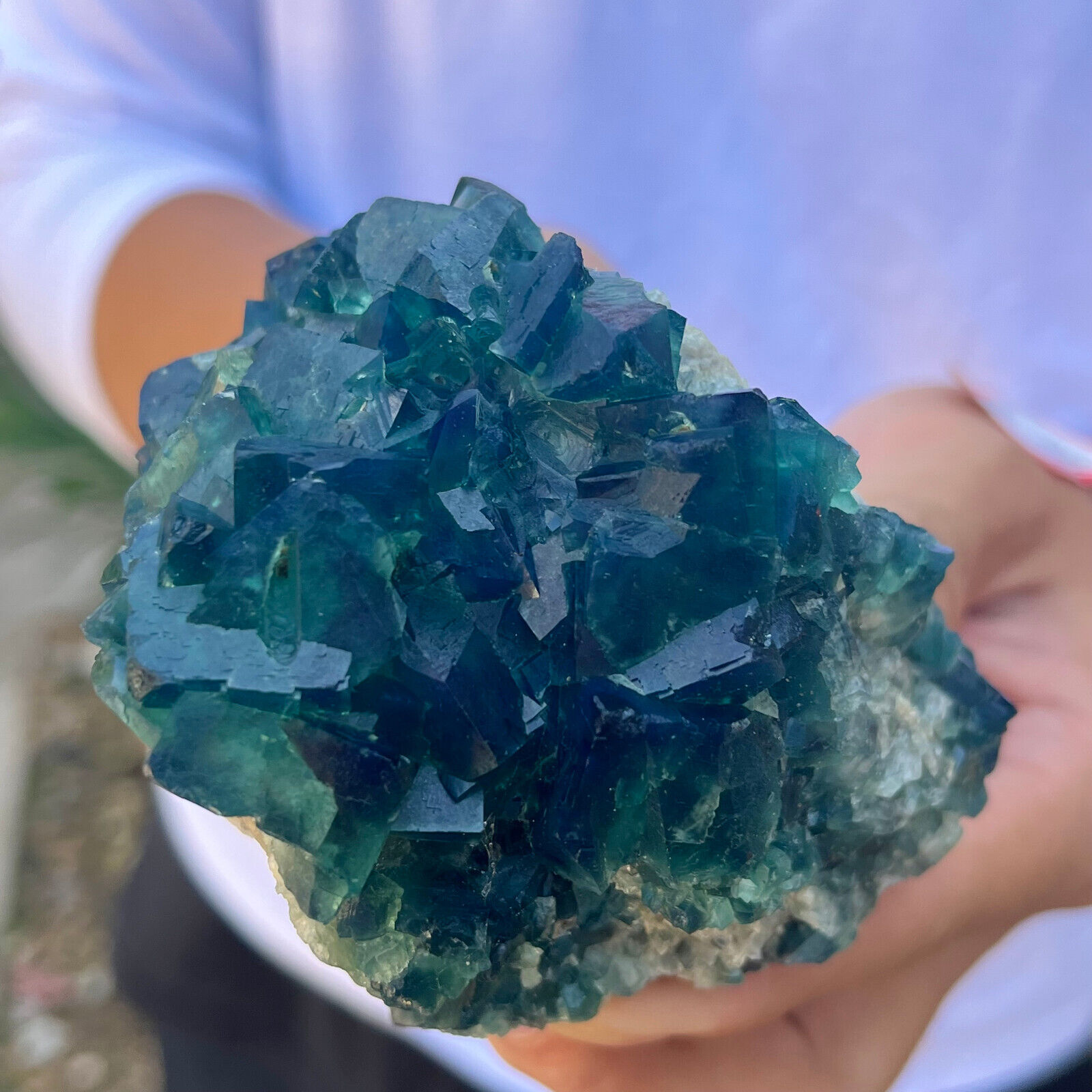 1.2lb NATURAL Green Cube FLUORITE Quartz Crystal Cluster Mineral Specimen