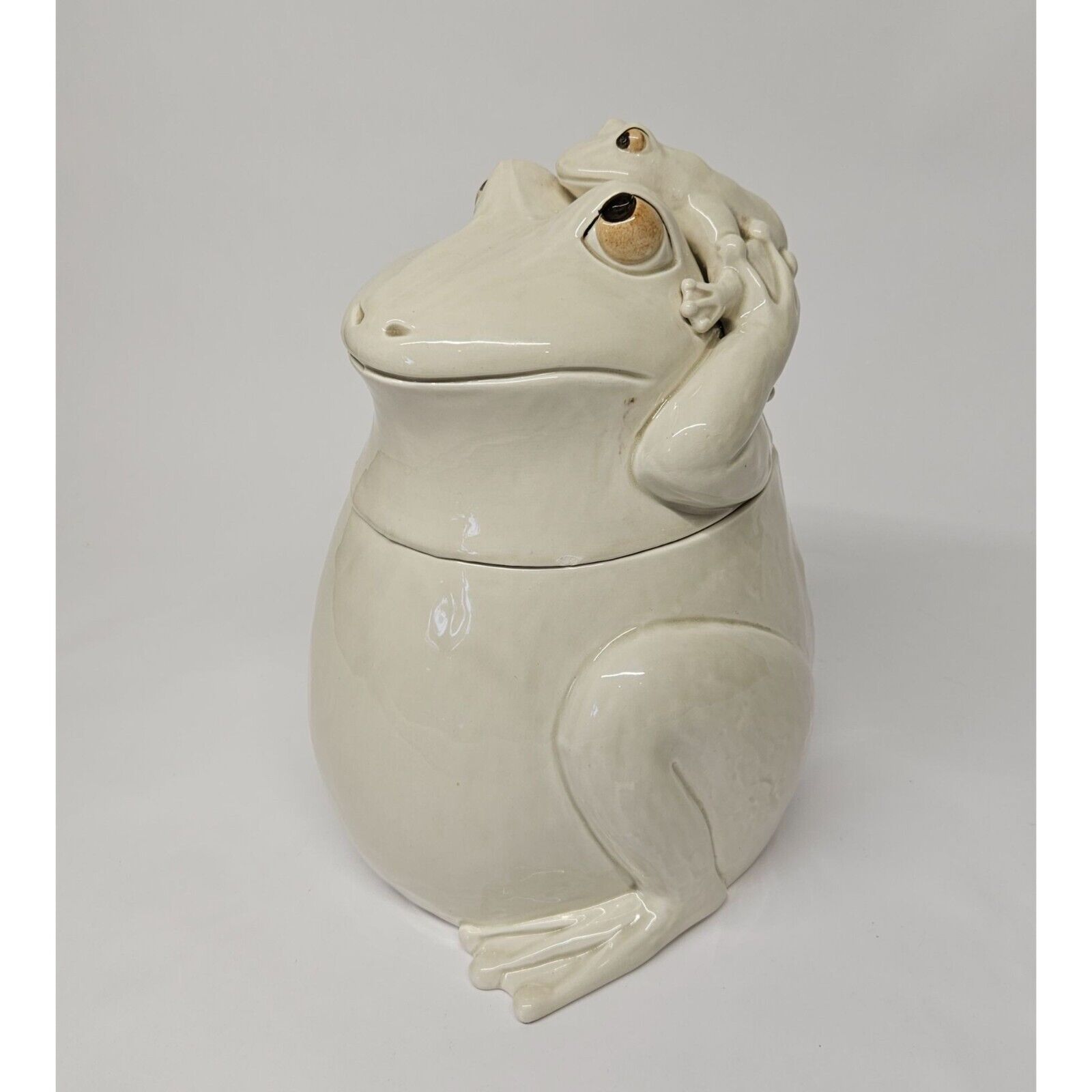 Fitz and Floyd Vintage White Frog With Baby Cookie Jar 1977 Rare 2 White Frogs