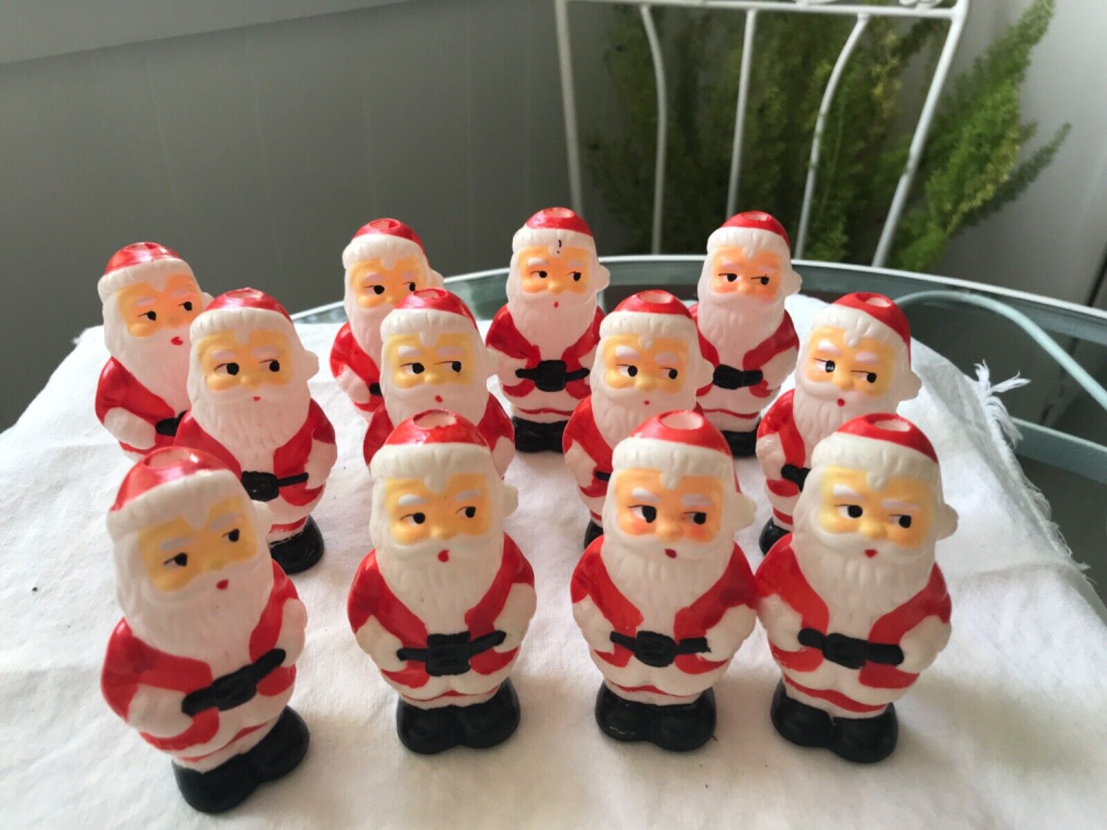 RARE Vintage Japan Christmas Plastic BLOW MOLD Santa String Light Covers Set 12