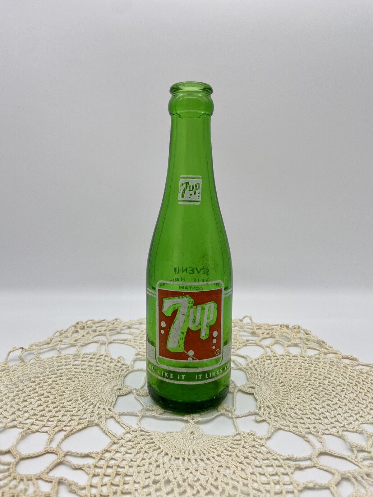 7 UP SODA Pop Bottle 7oz Gainesville/Ocala, FL 1957 green Vintage Anchor Hocking