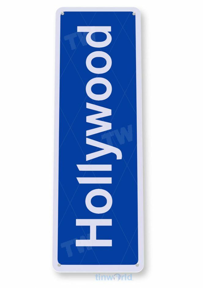 HOLLYWOOD 11X4 TIN SIGN HOME GARAGE REPRODUCTION TIN SIGN RUSTIC BLVD CA NORTH