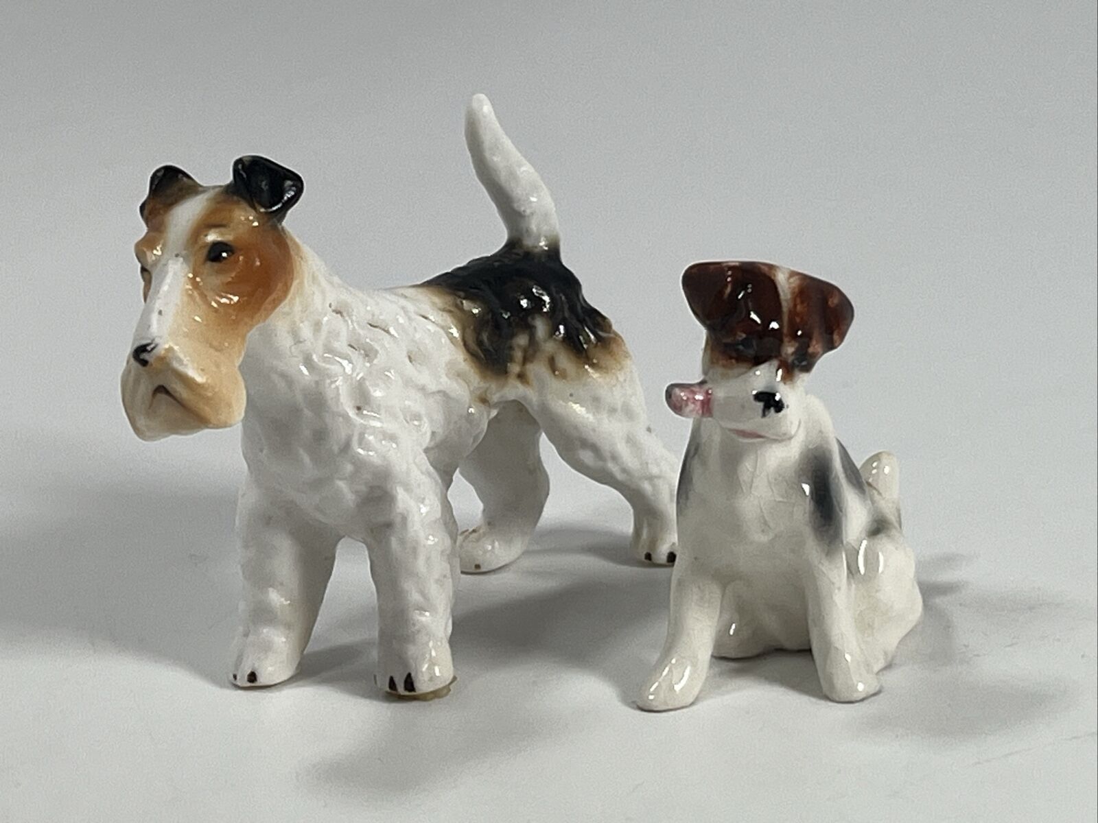 Lot Of 2 Vtg Antique Japan Ceramic Wire Hair Fox Terrier Dog Figurines