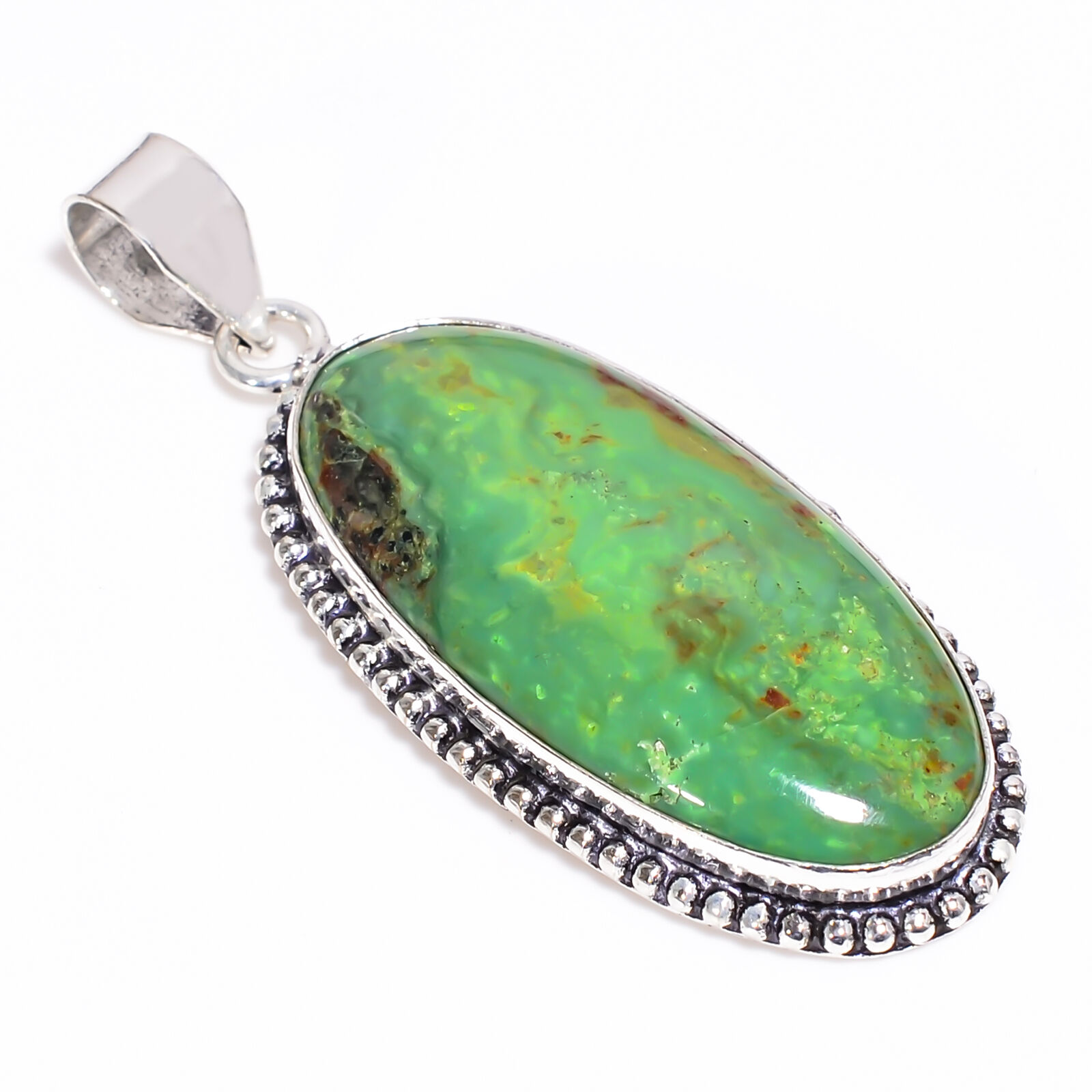 Green Turquoise Vintage Style Handmade 925 Sterling Silver Pendant 2.3\