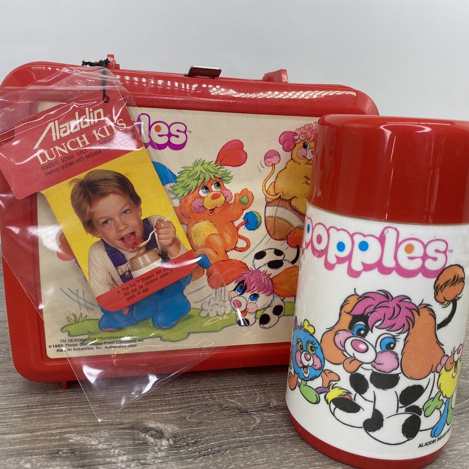 Vntg Popples Aladdin Red Lunch Box With Thermos Football Dog Dalmatian NEW MINT