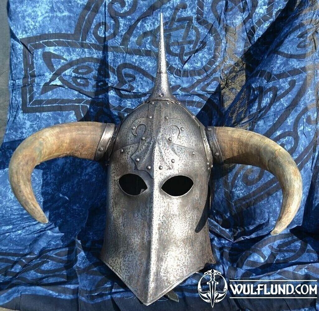 18GA Medieval DARK LORD, Fantasy Helmet With Horns With Leather Liner