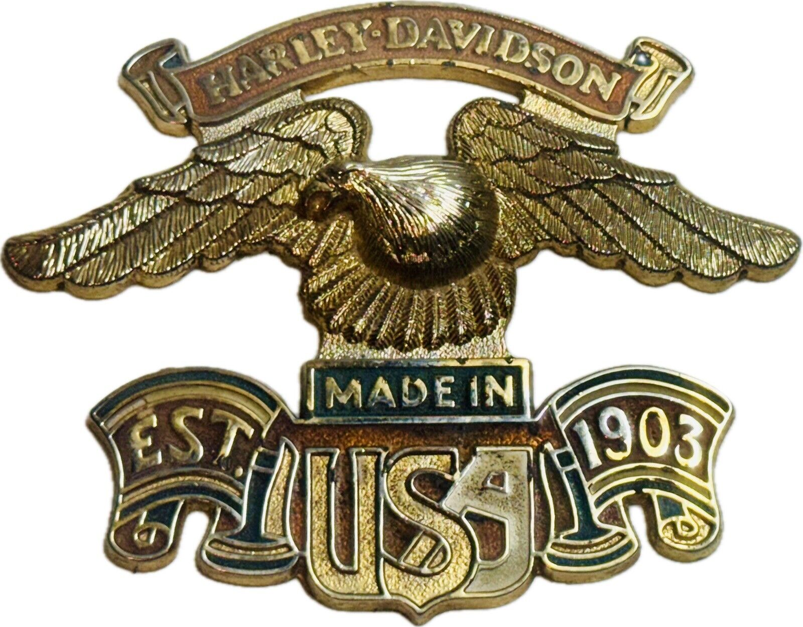 HARLEY DAVIDSON TANK BADGE METAL LOGO EAGLE ESTABLISHED 1903 MOTORCYCLE EMBLEM