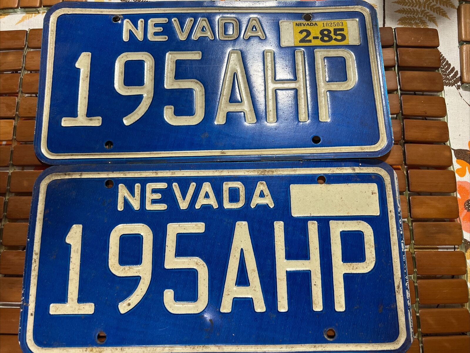 1985  Nevada License Plates Matching Set Blue & White 195AHP