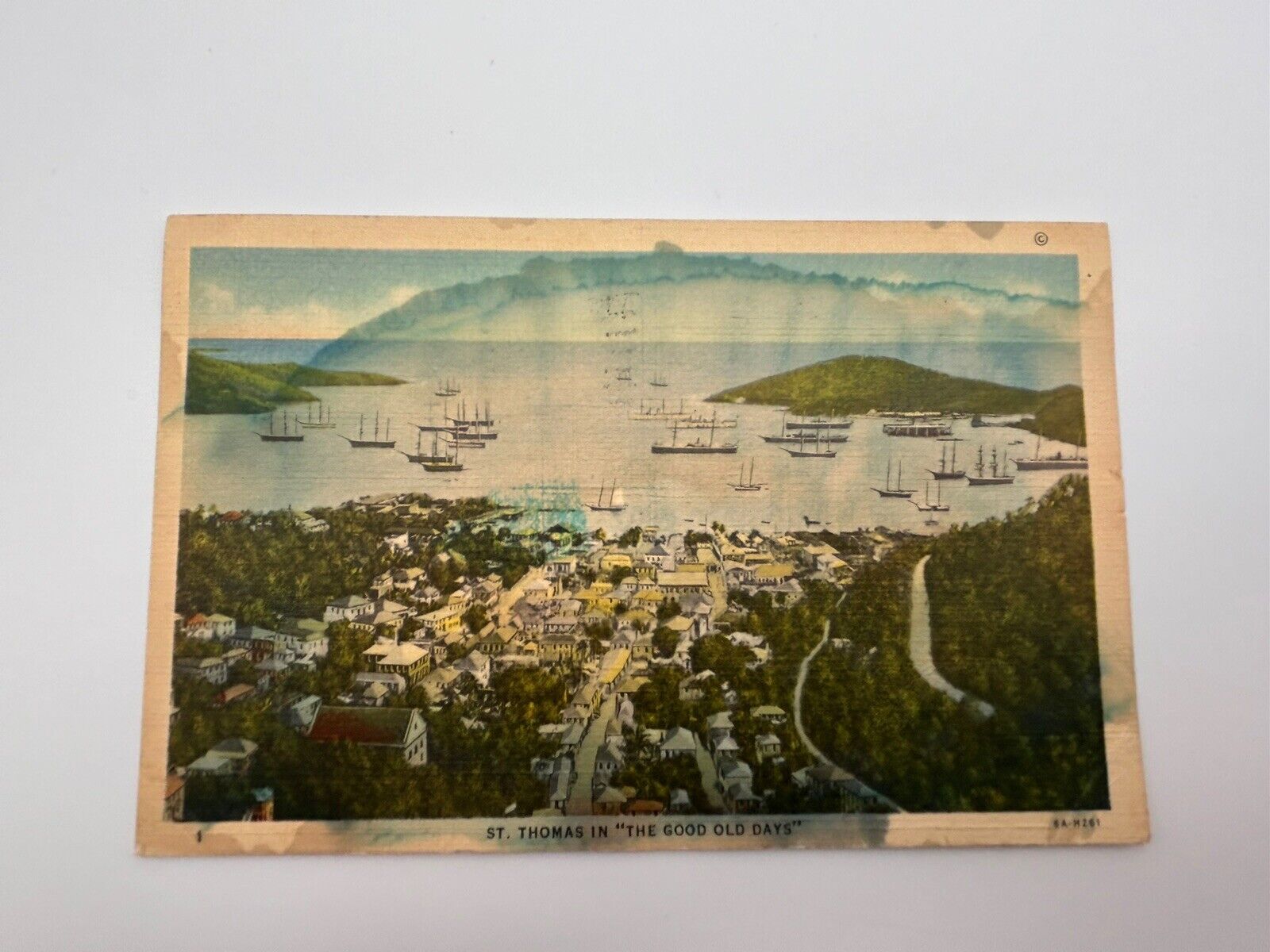Vintage Linen Postcard St. Thomas Three Cent Stamp Thomas Jefferson