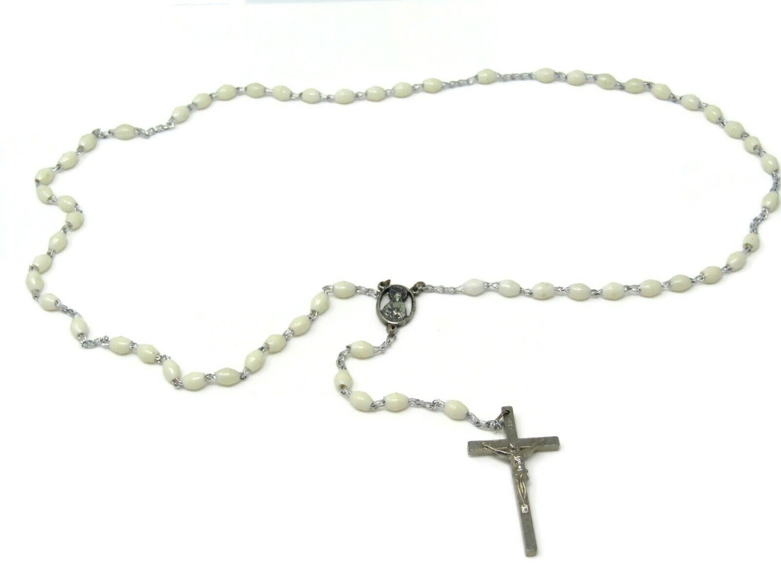 Vintage Crucifix White Beads Beautiful Christian Jewelry Made in Italy
