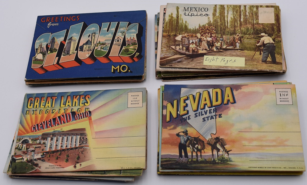 Vintage assorted USA, CANADA, MEXICO souvenir postcards NICE 27 folders included