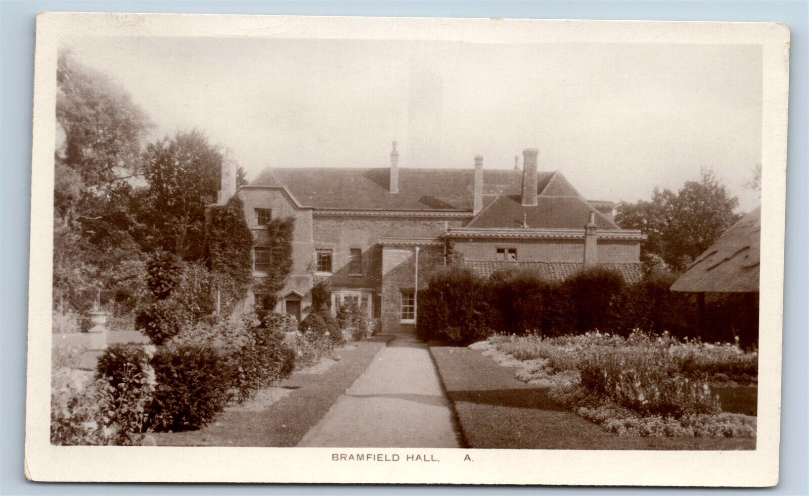 Postcard Bramfield Hall (garden view) RPPC H175