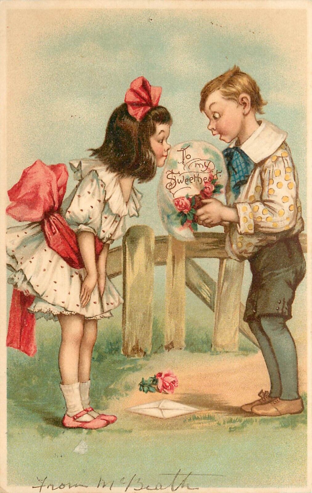 Tuck Valentines Postcard 109 Frances Brundage Boy and Girl to My Sweetheart