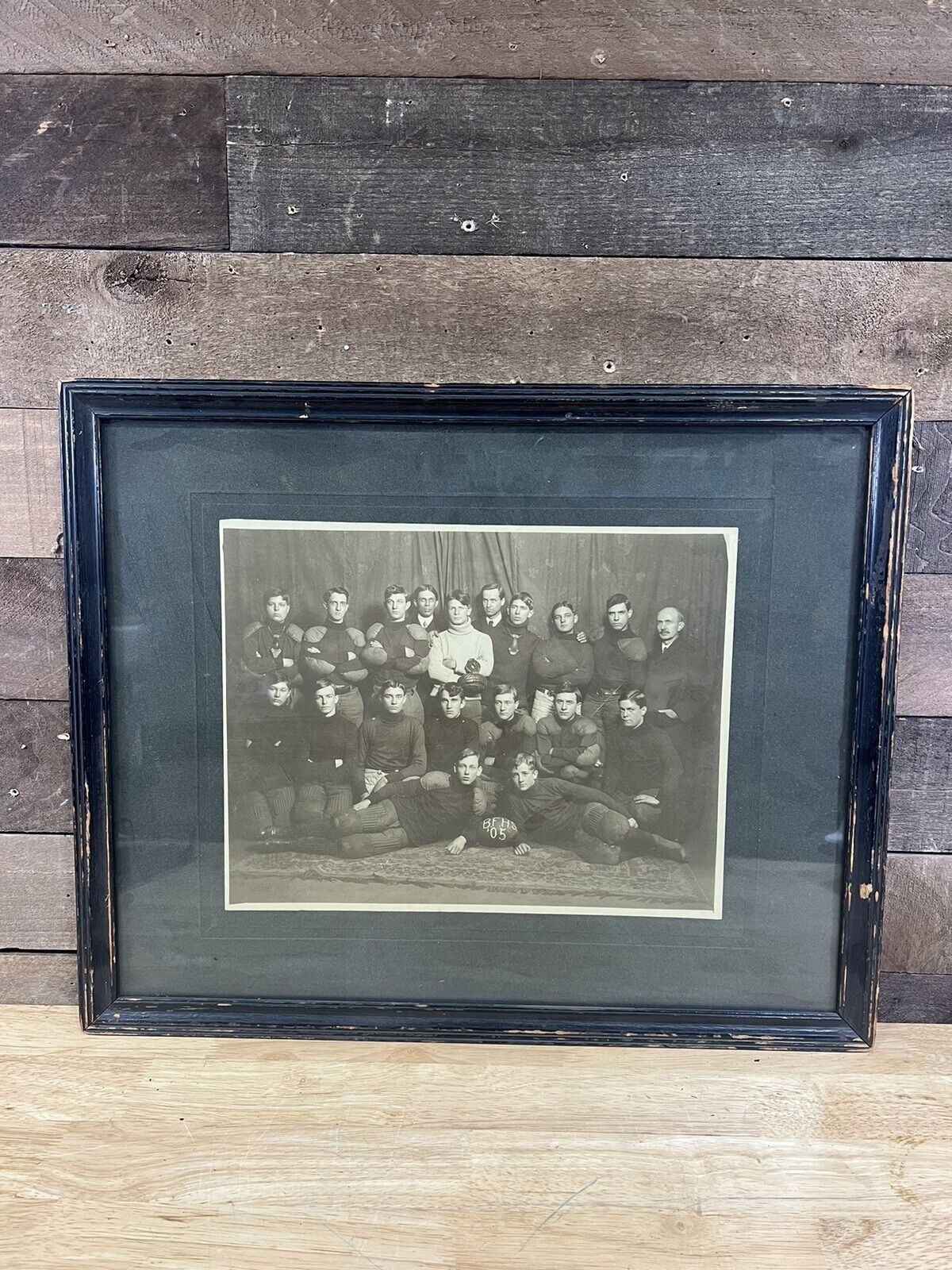 Antique Wood Framed 1905 Beaver Falls High School Rugby Team Photo 