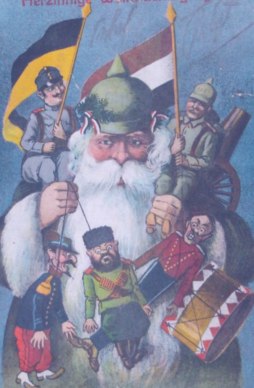 Santa Claus Green Robe World War I WWI Vintage Christmas Postcard Germany