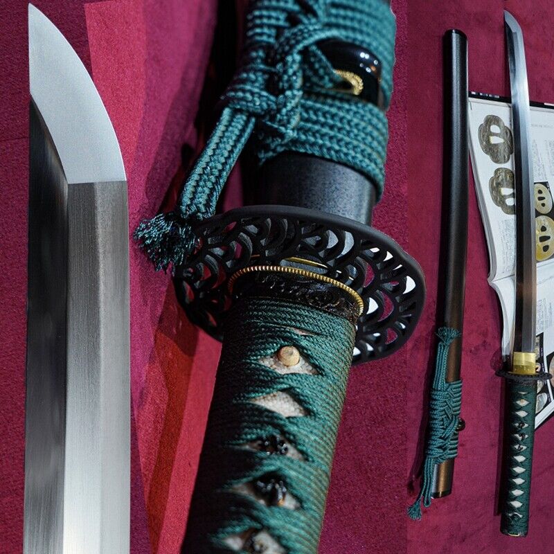 Japanese Wakizashi Katana Sword High Carbon Steel Blade Clay Tempered Sharp#0966