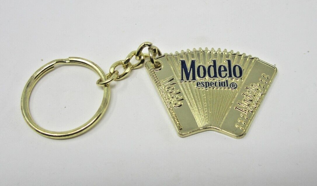 MODELO Especial Keychain beer gold tone accordion Mexican Lager RARE metal key