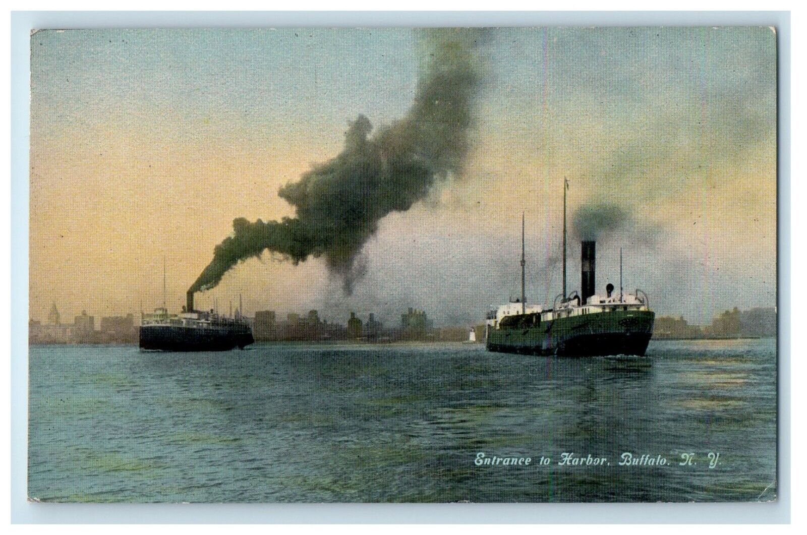 c1910\'s Entrance To Harbor Steamer Ship Buffalo New York NY Antique Postcard