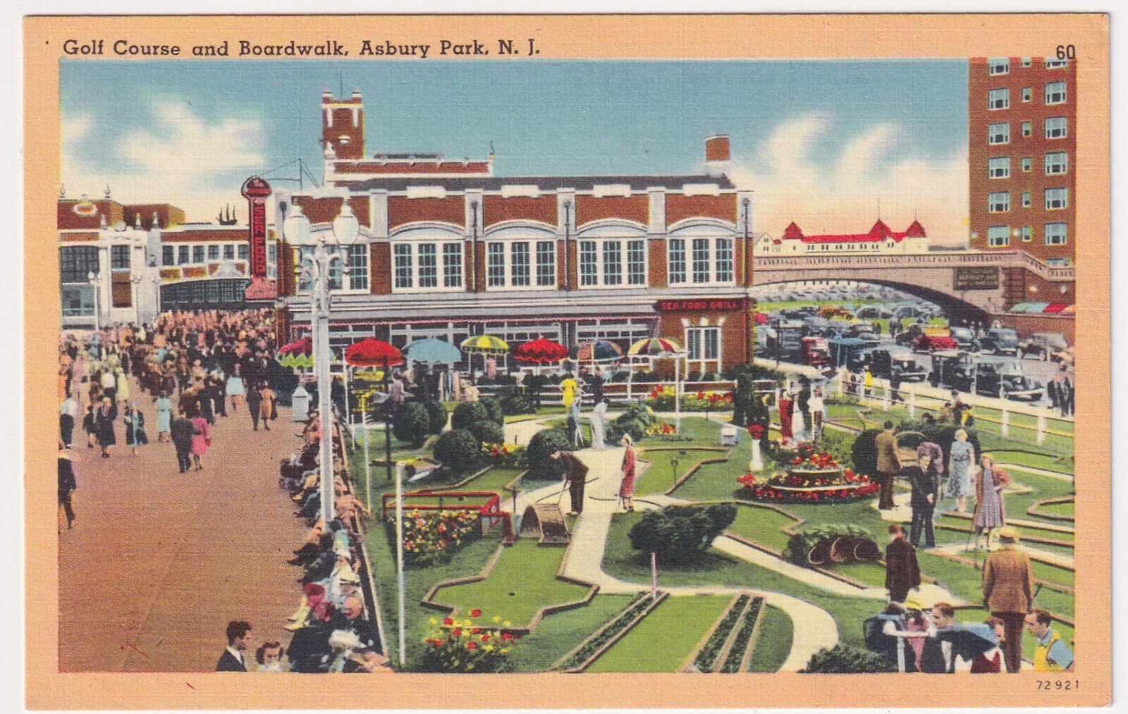 NEW JERSEY ASBURY PARK MINIATURE GOLF AND BOARDWALK LINEN POSTCARD ca 1940.