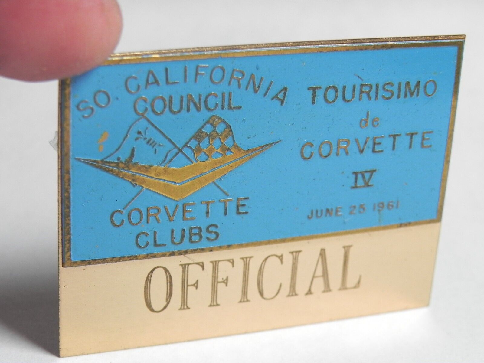 HTF Vintage 1961 So Cal Council Corvette Clubs Tourisimo IV Dash Emblem Badge