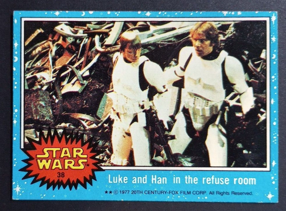 1977 Topps Star Wars Card #38 Luke and Han in the refuse room 