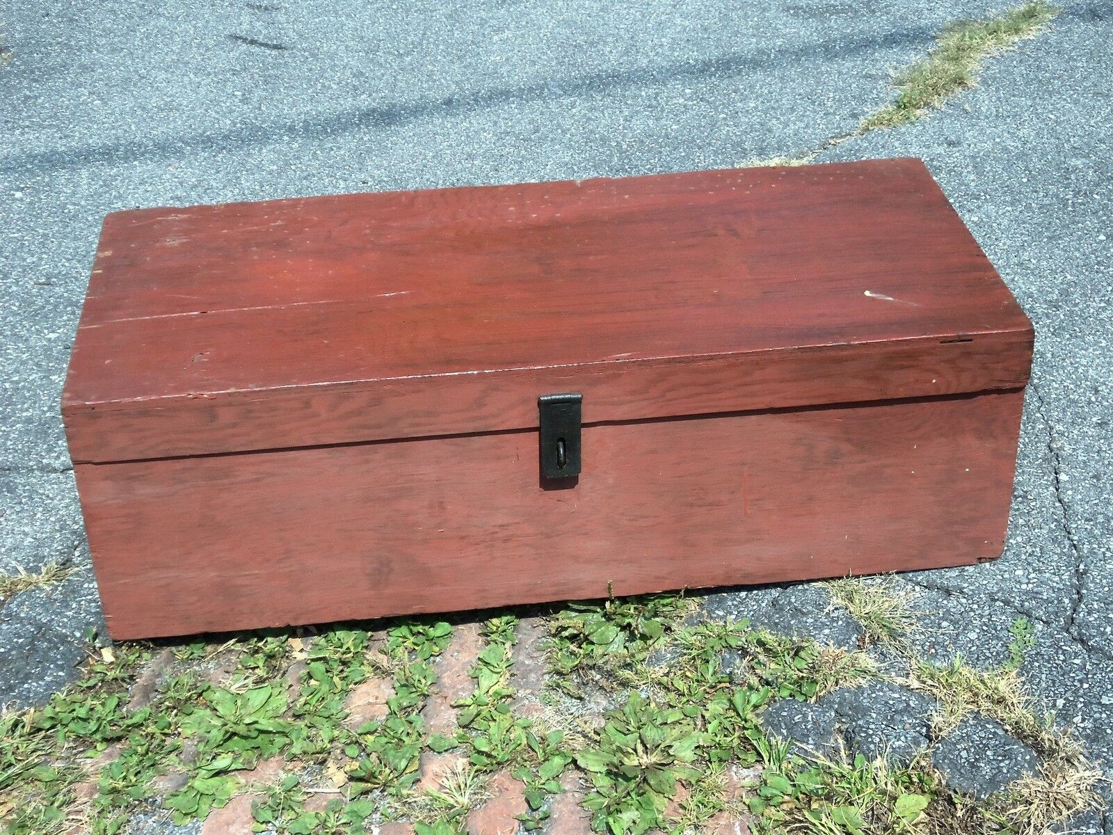 Vintage Plywood Red Painted Country Wood Toolbox