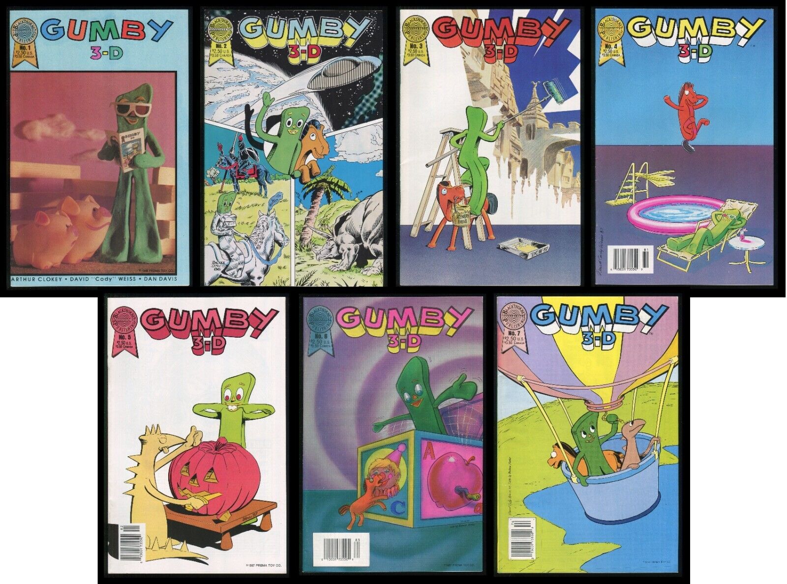 Gumby 3-D Comic Set 1-2-3-4-5-6-7 Lot Glasses Blackthorne Third Dimension Humor