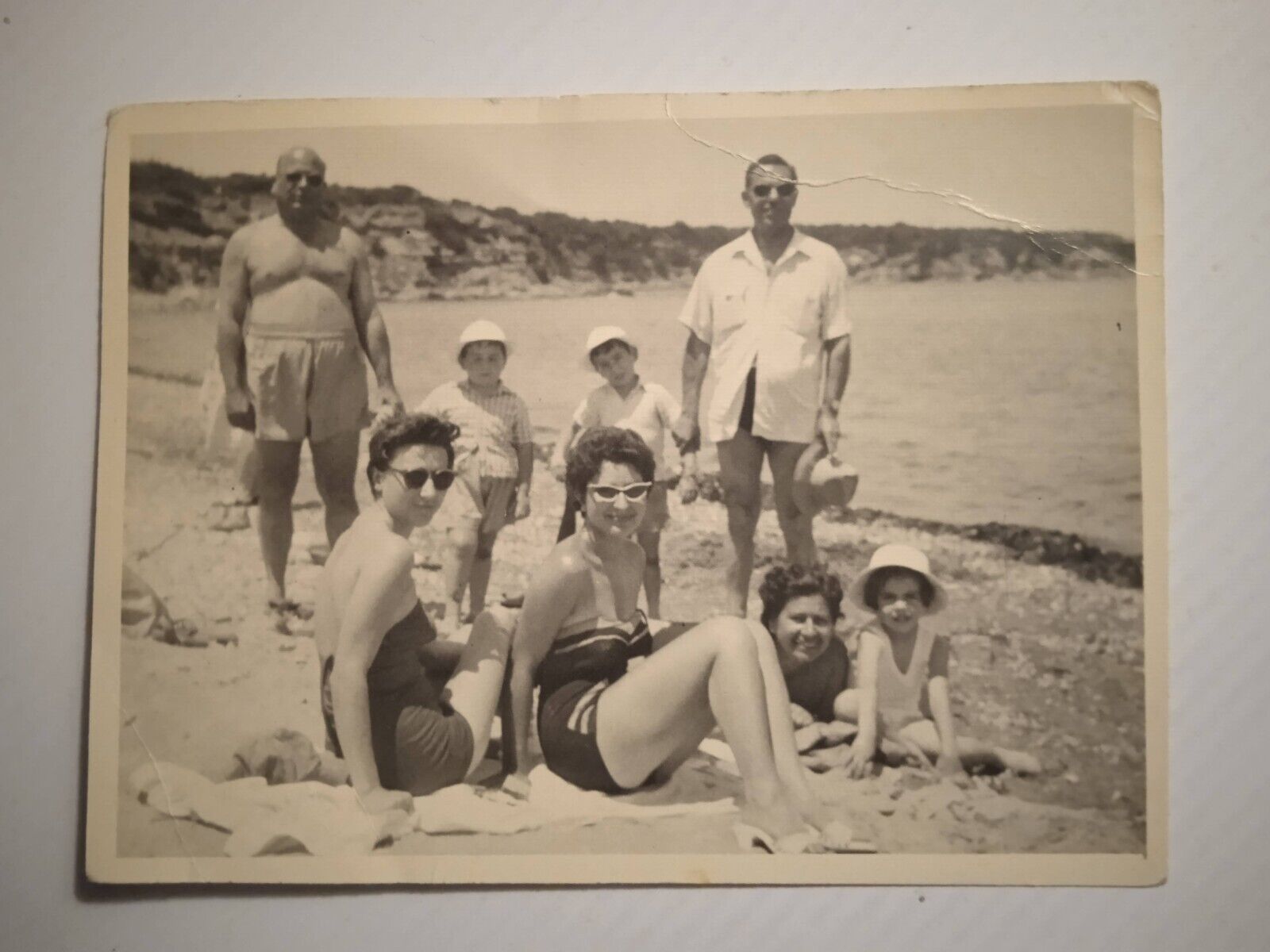 Vintage Old Photo Two Families Beach Swimming Suits 1955 Rafina GREECE ORG VTG