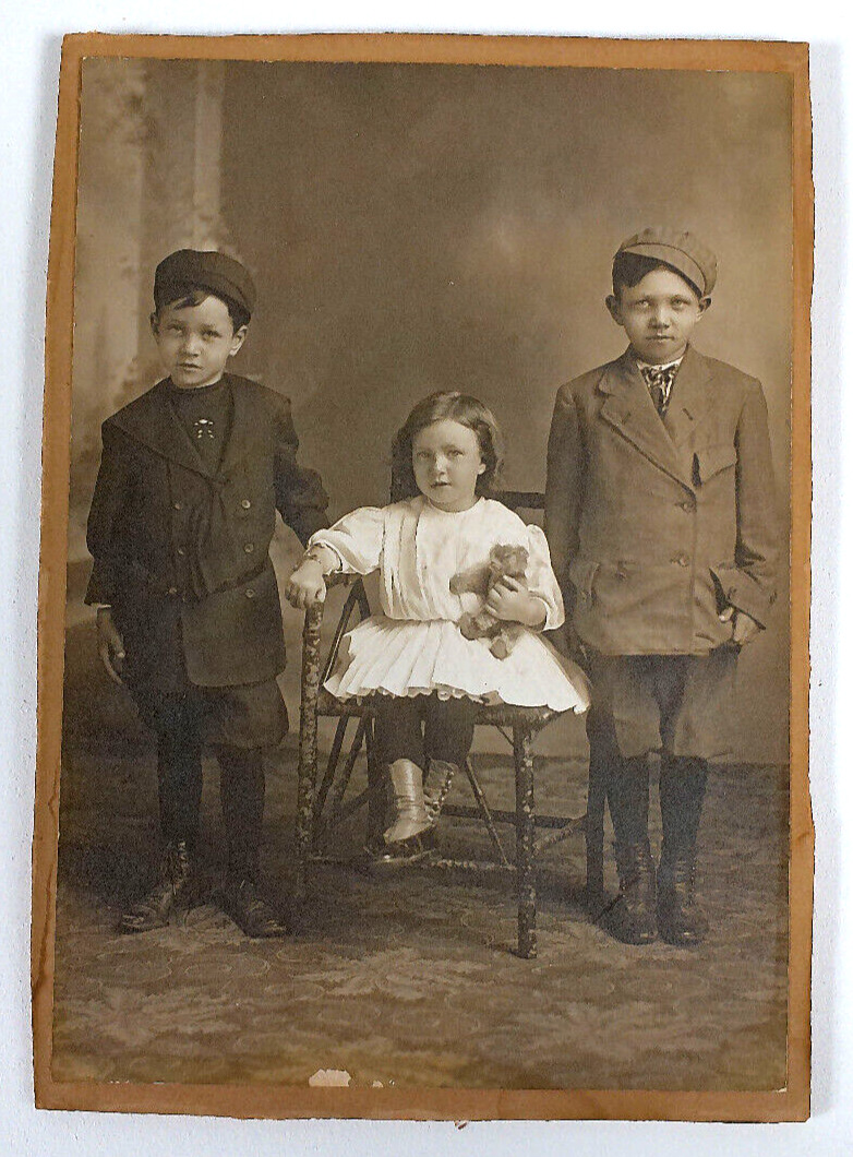 Antique Cabinet Card Photograph Adorable Children All Dressed Up Portrait Photo