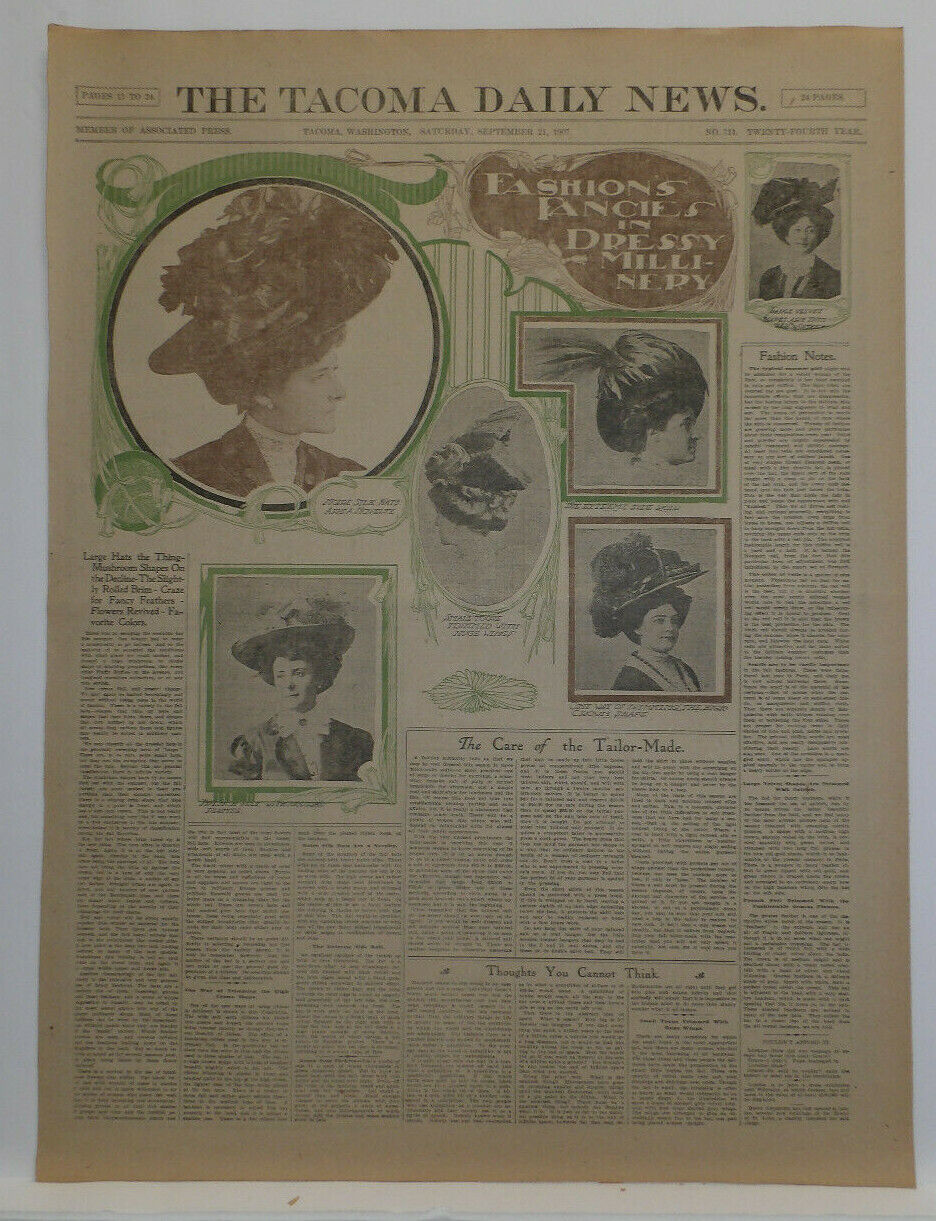 Women\'s Fashion Millinery(hats), 1907 Original Newspaper Page