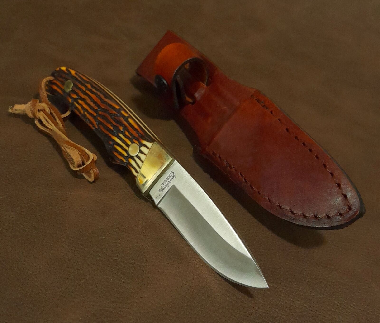 Schrade Uncle Henry Hunter Mini Camp Knife w/Belt Sheath & Staglon handle