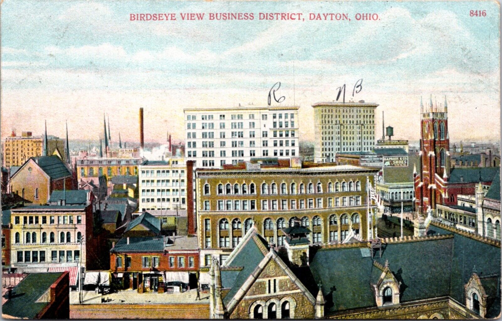 Postcard Birds Eye View of the Business District in Dayton, Ohio