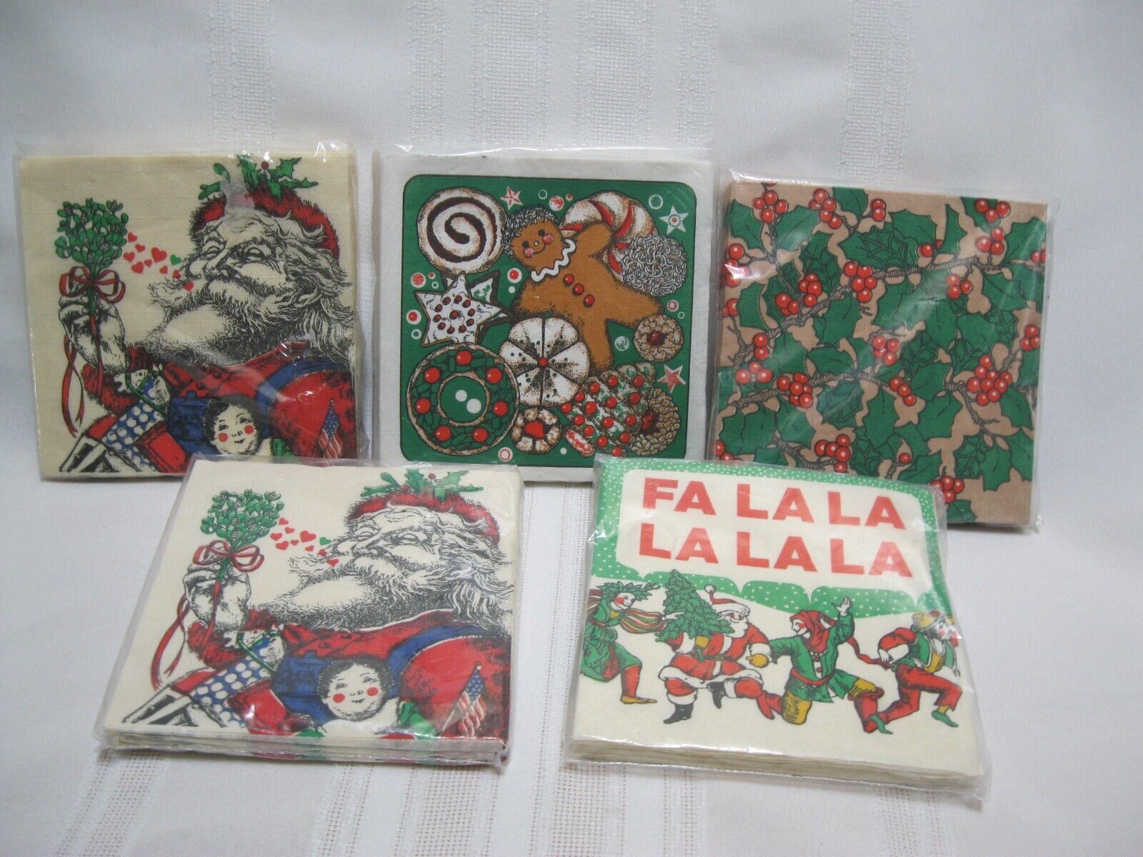 Lot of 5 Vintage Christmas Cocktail Napkins - Cost Plus - NEW