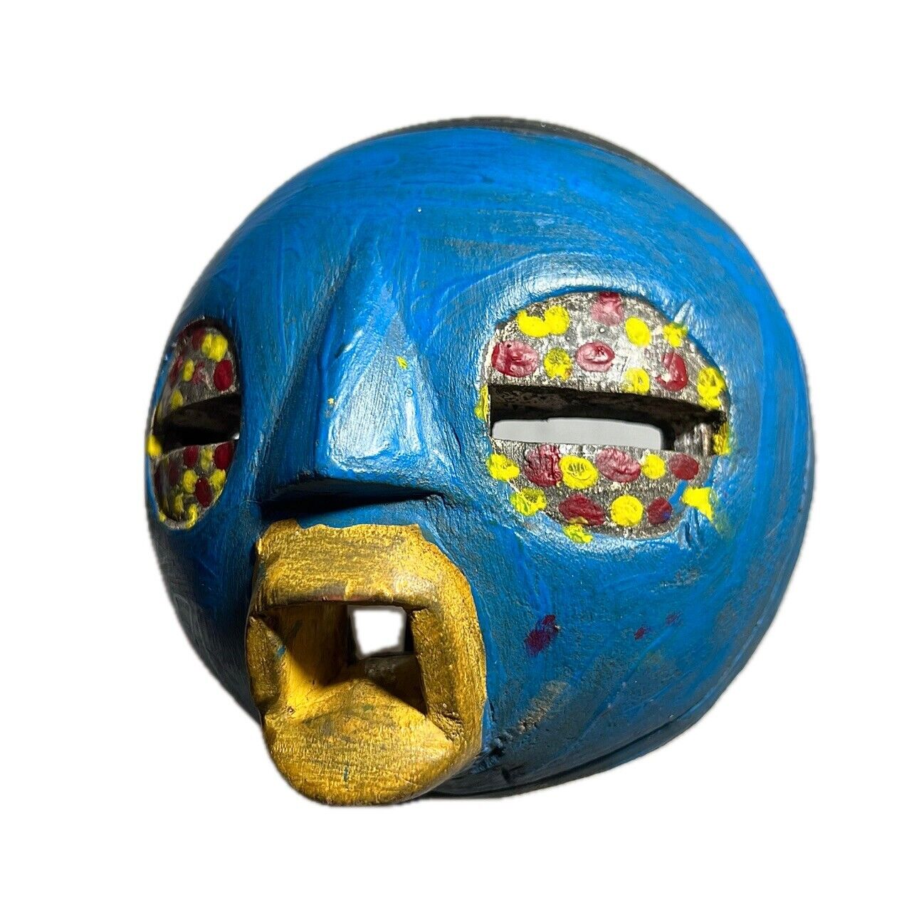 African Mask Wood African Hand Carved Round Mask For Wall Ghana -805