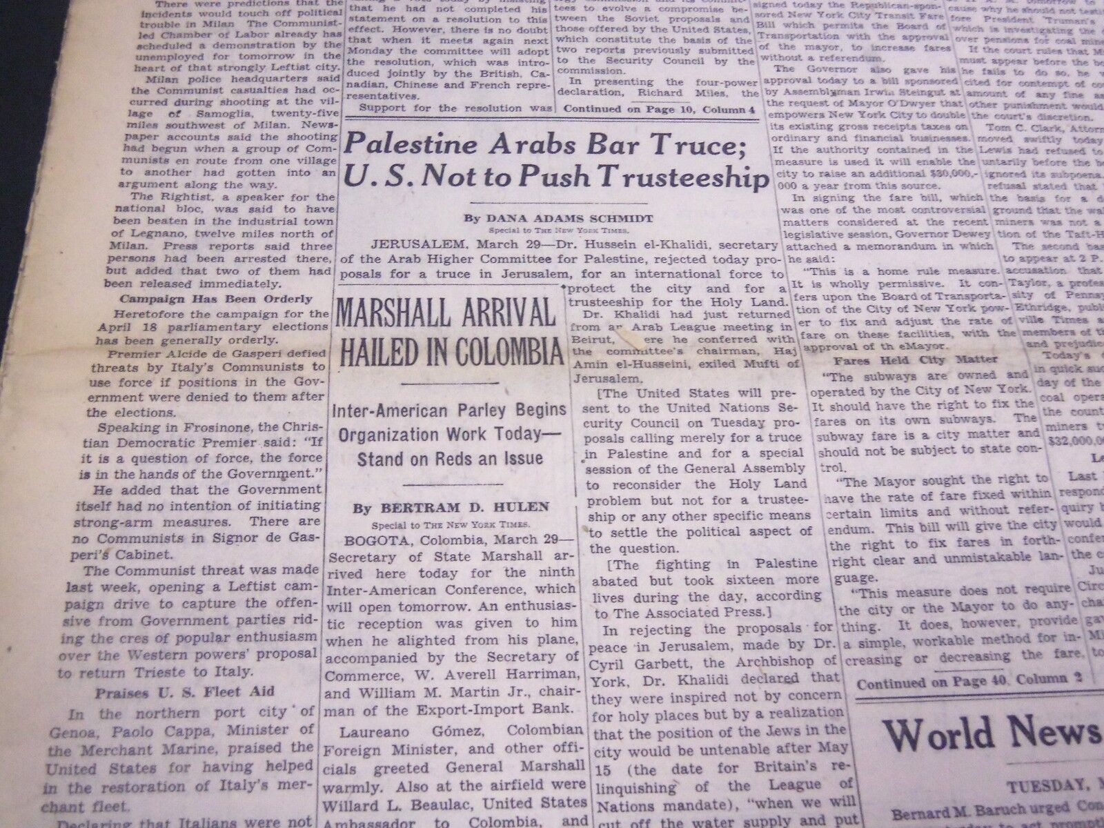 1948 MARCH 30 NEW YORK TIMES - PALESTINE ARABS BAR TRUCE - NT 4350